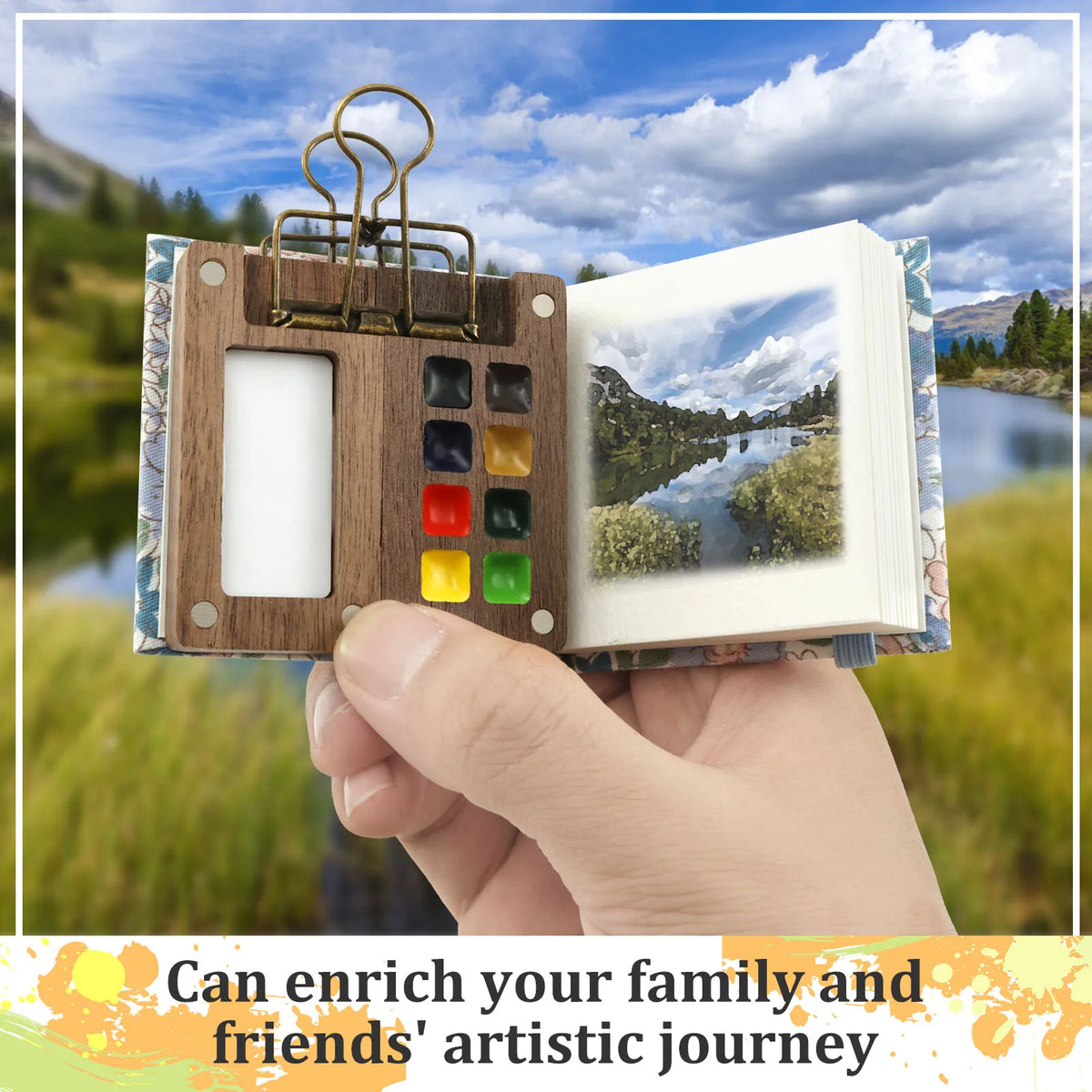 Mini Travel Watercolor Palette Set – 8 Grid Wood Paint Kit