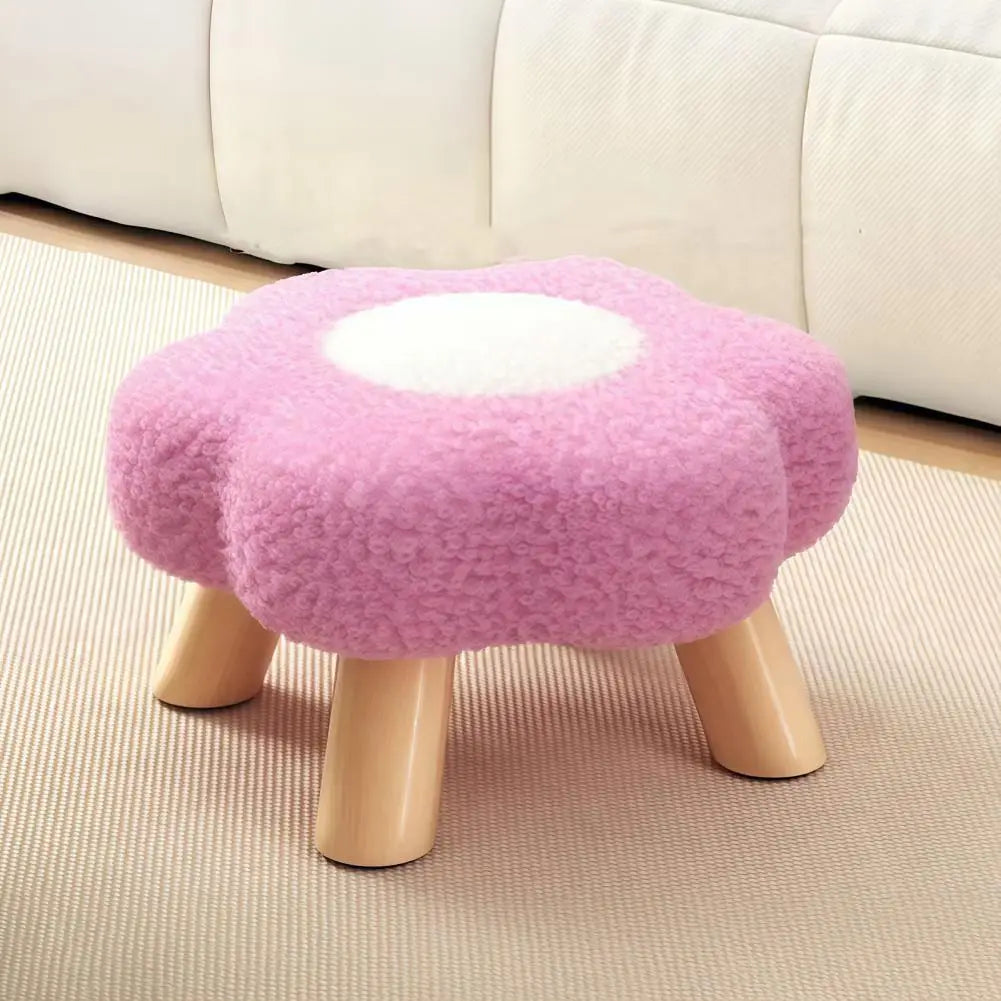 Flower Stool Wooden Legs Cloud Velvet Cushion Footrest Seat