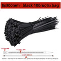 100PCS Self-Locking Nylon Cable Ties Black Zip Straps Nylon Cable Ties Nixie 8x300mm