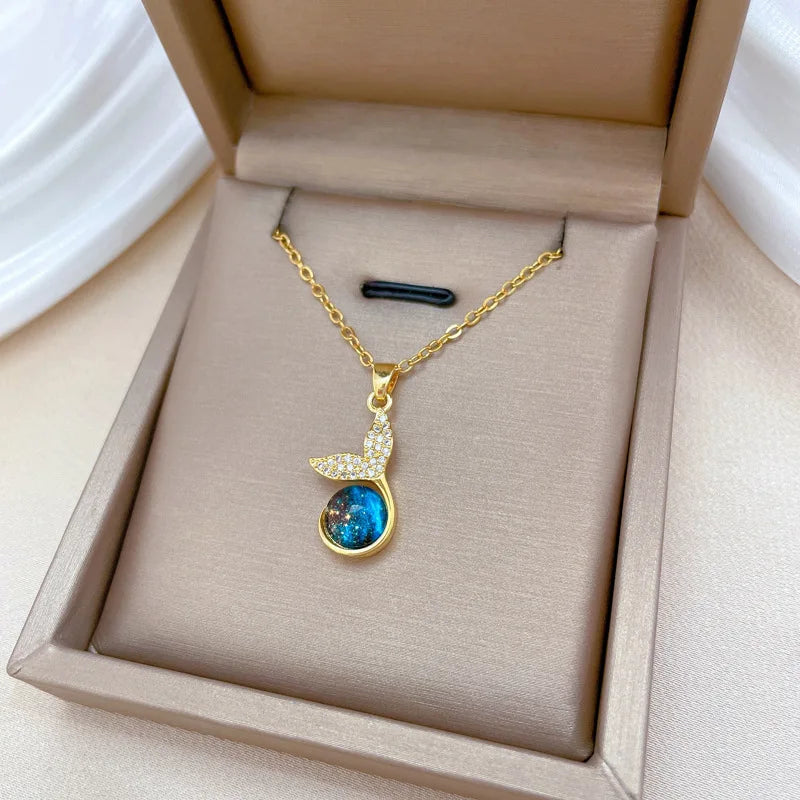 Starry Sky Pendant Necklace | Gold Stainless Steel Clavicle Chain Pendant Necklace Nixie