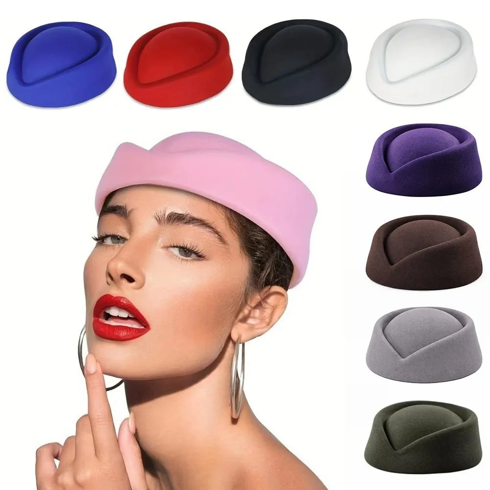 British Retro Felt Beret Stewardess Hat for Women | Top Hat Felt Beret Hat Nixie