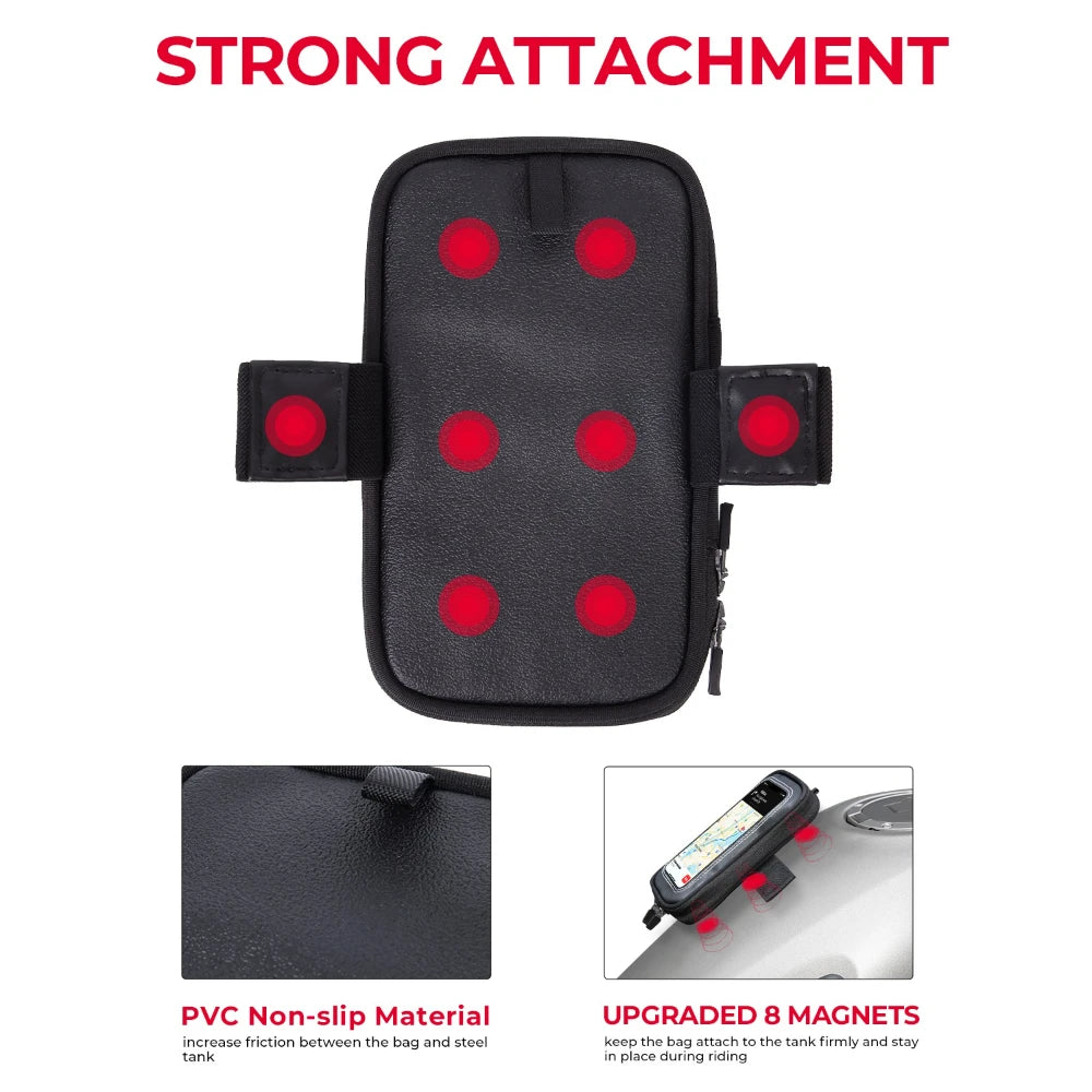 Motorcycle Magnetic Tank Bag – 8 Magnets, Phone Pouch to 6.3" Motorcycle Tank Bag Nixie