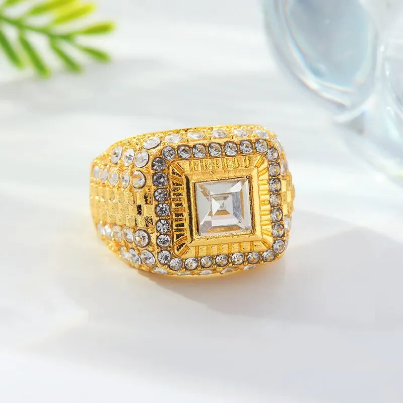 Gold-Plated Rhinestone Hip Hop Ring – Unisex, Multi-Size Fashion Ring Nixie