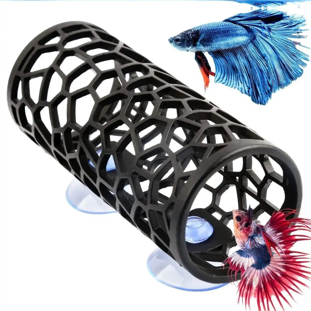 Betta Fish Hideout Cave Tunnel Aquarium Decoration + Suction Cup