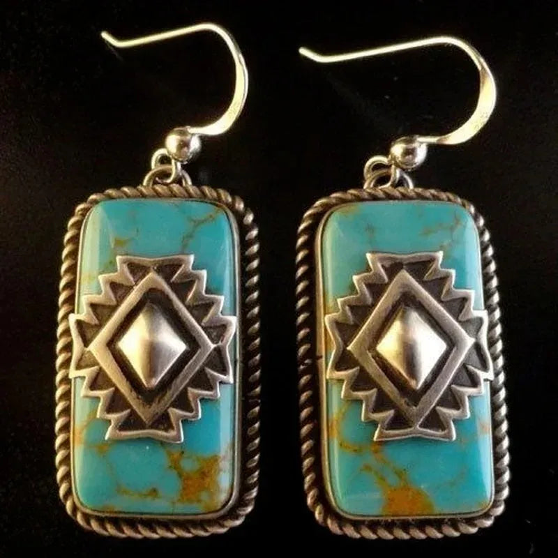 Vintage Silver Turquoise Dangle Hoop Earrings for Women Dangle Hoop Earrings Nixie
