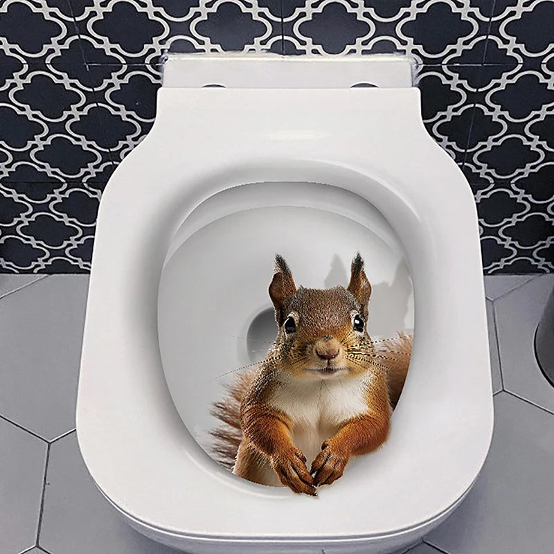 Funny Squirrel Toilet Lid Sticker – Waterproof PVC Decal Toilet Lid Sticker Nixie