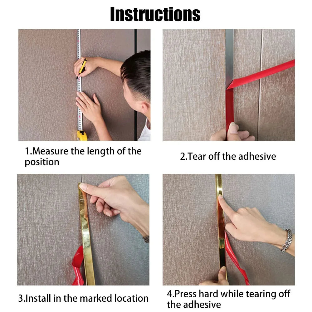 5M Gold Mirror Wall Strip – Self-Adhesive Steel Edge Trim Decor Decorative Wall Strip Nixie