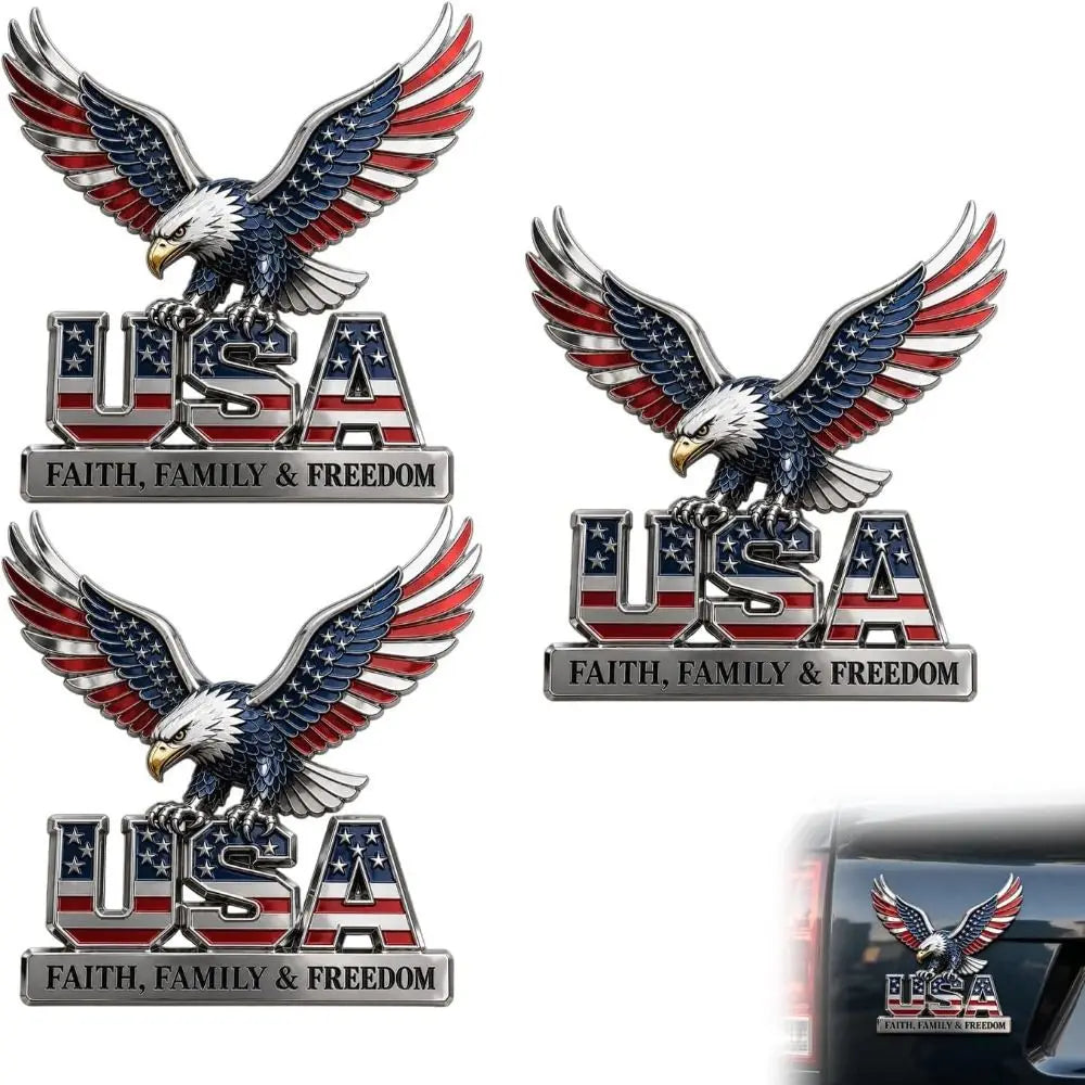 3D Patriotic Eagle Car Emblem – Faith Family Freedom Zinc Car Emblem Badge Nixie
