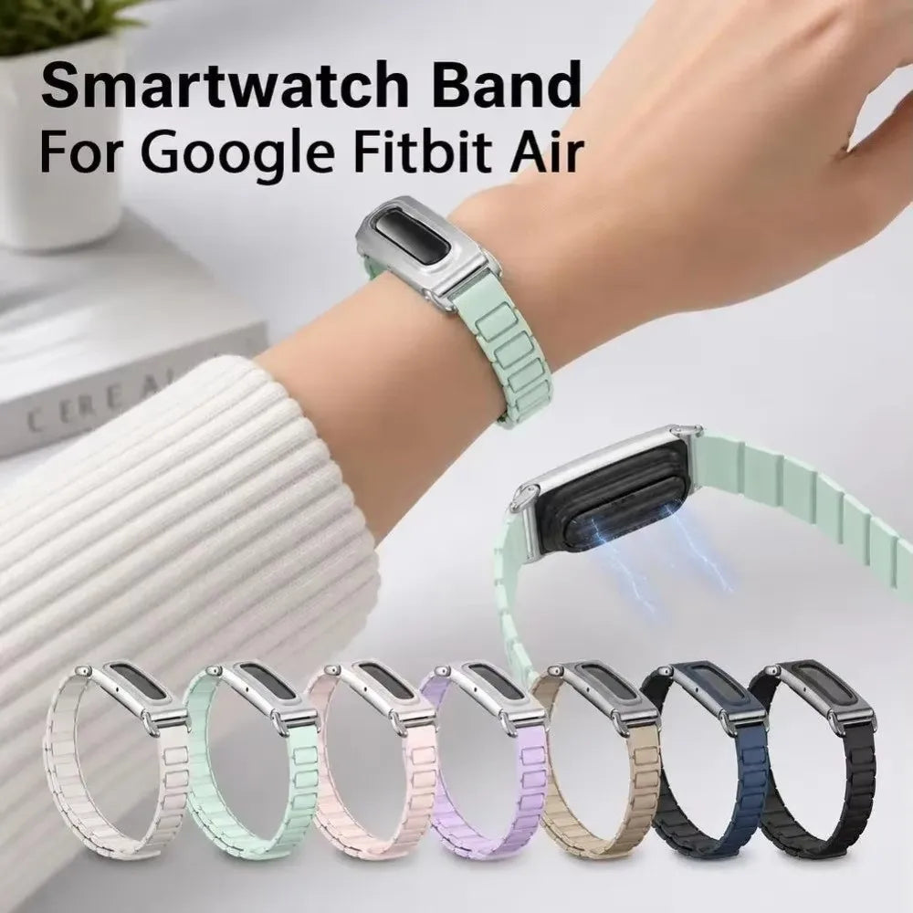 Magnetic Silicone Watch Band with Metal Case for Fitbit Smartwatch Band Nixie