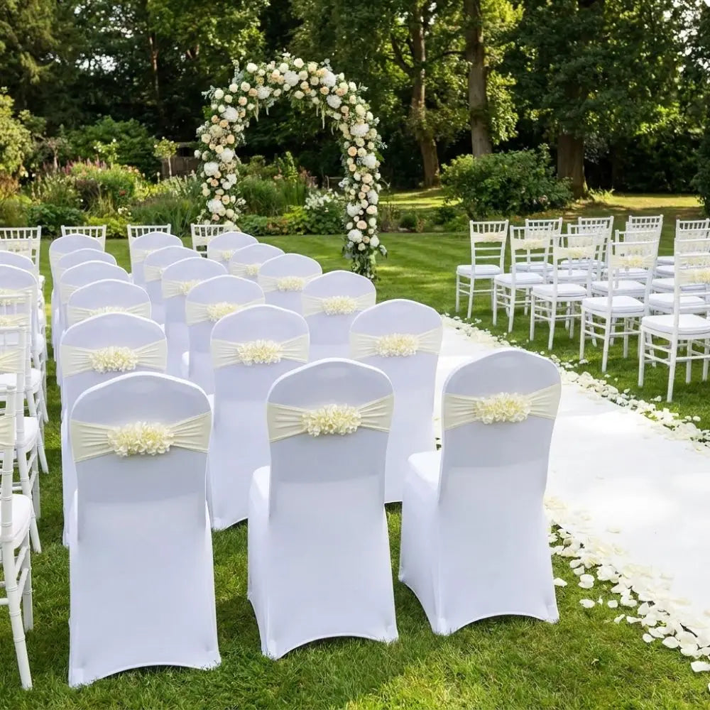 Gauze Flower Knot Wedding Chair Cover Sash – Satin Slipcover Chair Cover Sash Nixie