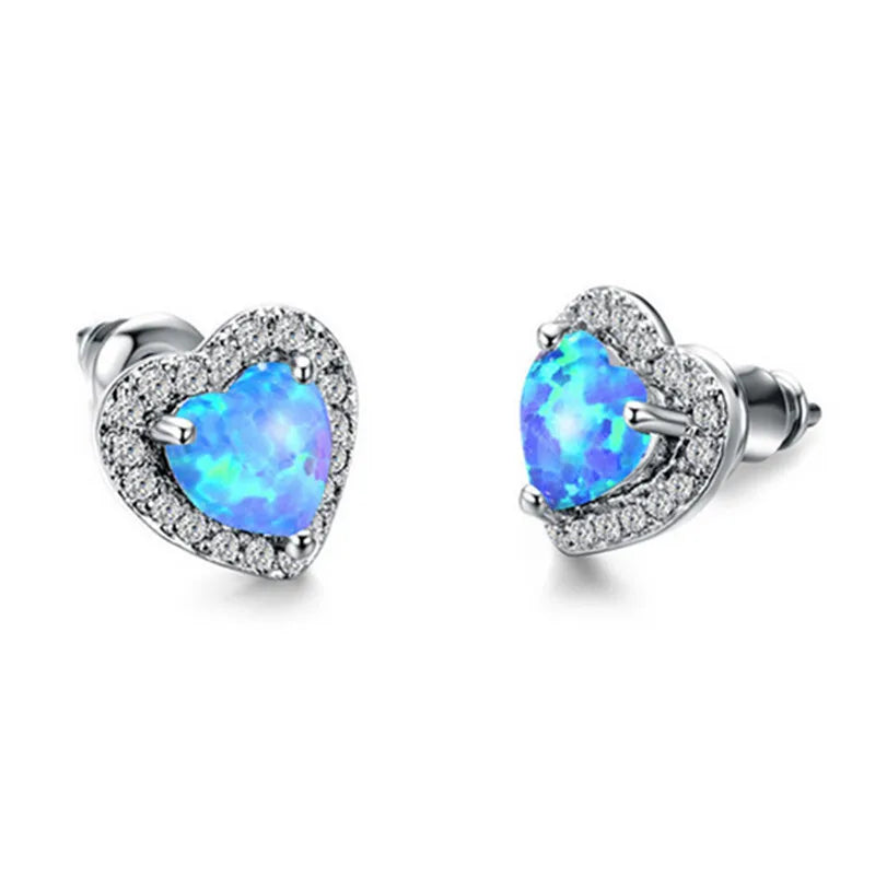 Heart Shape Simulated Opal Drop Earrings – Blue Crystal