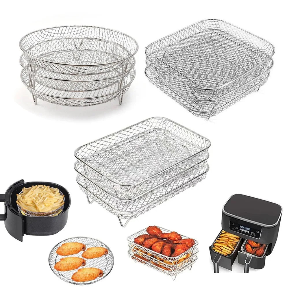 3-Layer Stackable Air Fryer Rack Set | 304 Stainless Steel Air Fryer Rack Nixie