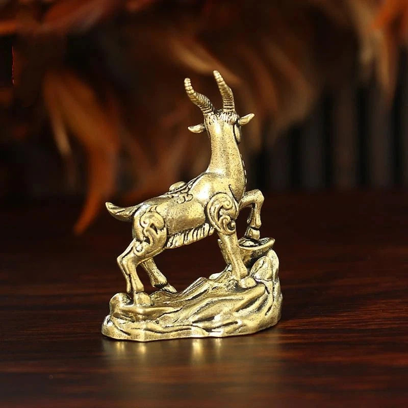 Feng Shui Brass Goat Figurine Lucky Zodiac Desktop Ornament Decorative Figurine Nixie