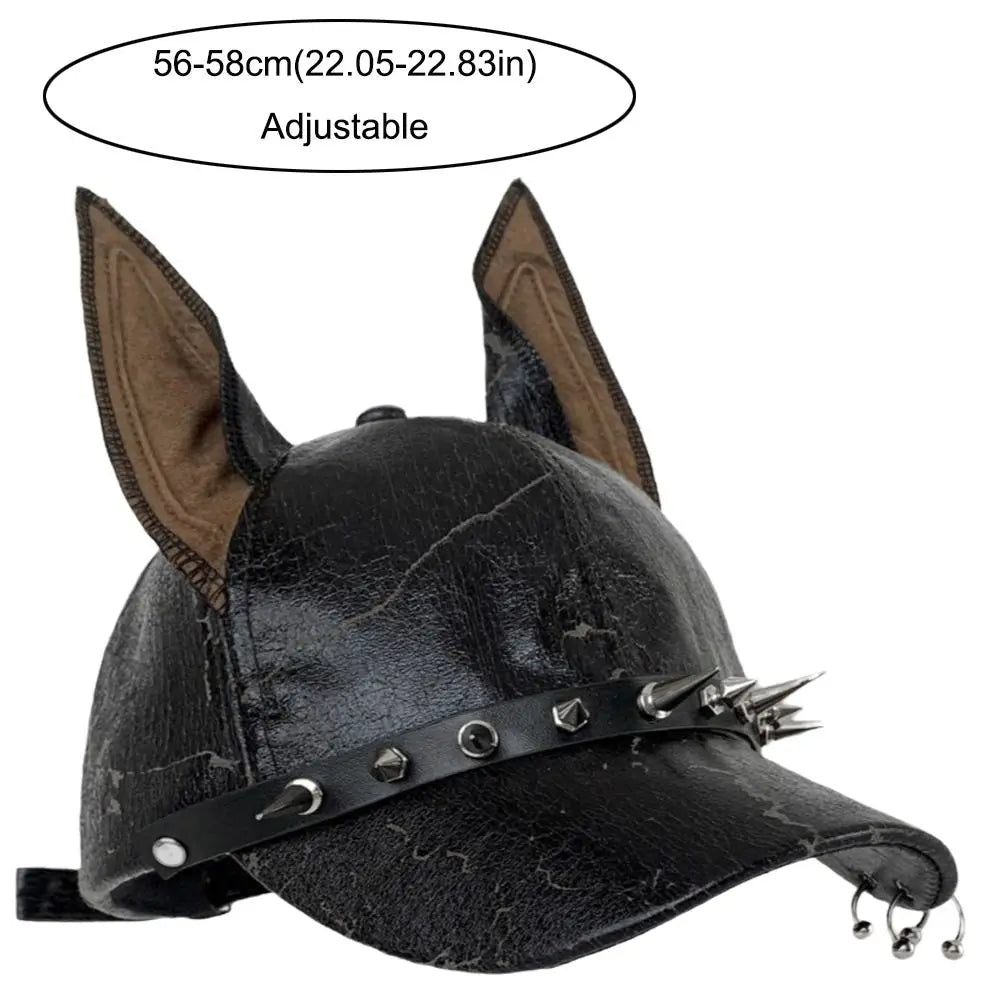 Retro Punk Doberman Dog Ears PU Leather Baseball Cap Unisex Baseball Cap Nixie