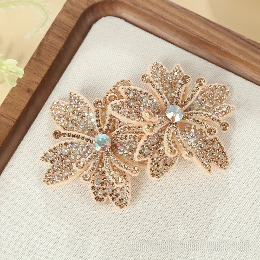 3D Rhinestone Rose Patch Pair | Sparkling DIY Fabric Appliqué