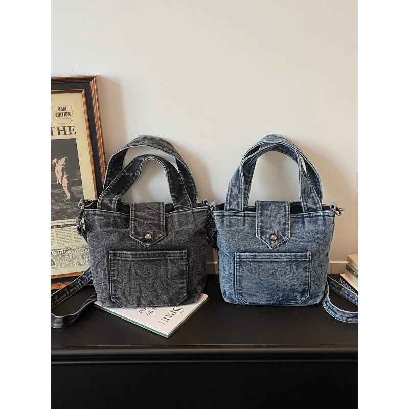 Denim Vintage Bucket Bag for Women – Casual Daily Handbag Denim Bucket Bag Nixie