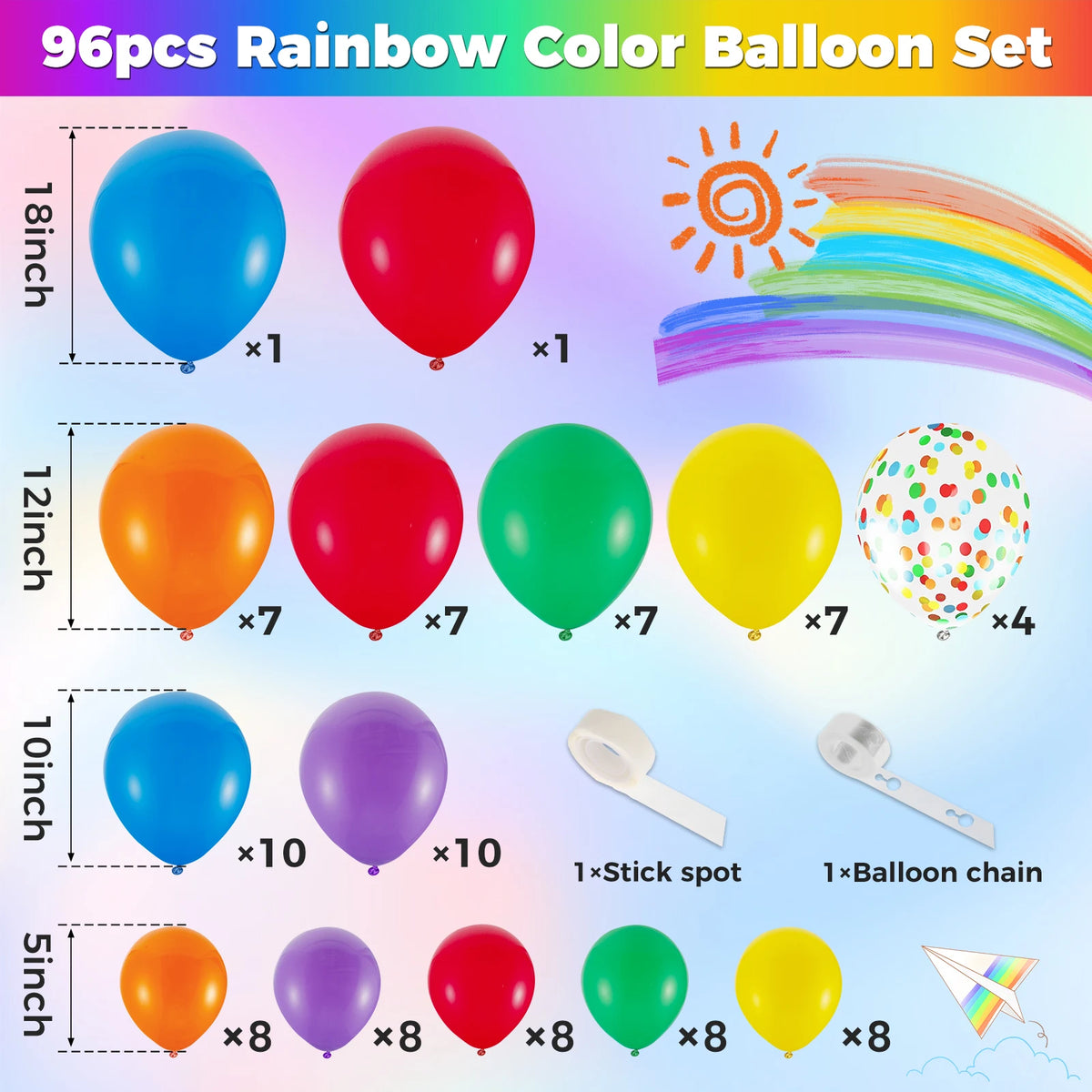96Pcs Balloon Arch Garland Kit – Colorful DIY Latex Party Set Balloon Arch Kit Nixie
