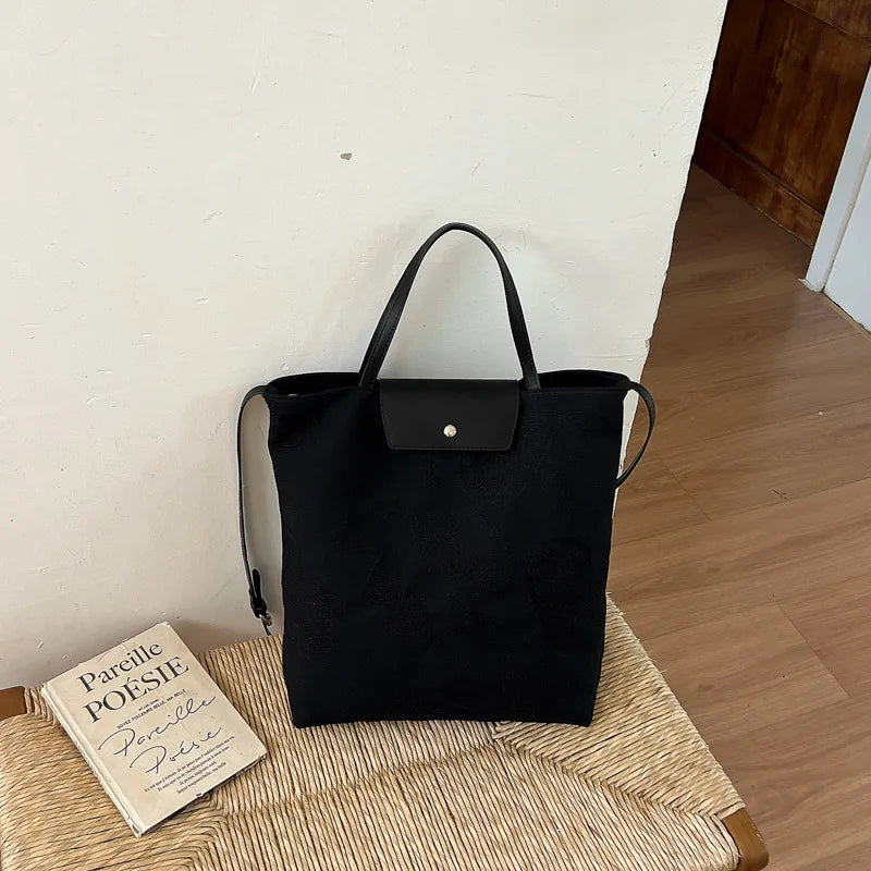 Chinese-Style Embossed Canvas Shoulder Bag for Women | Nixie Shoulder Bag Nixie Black