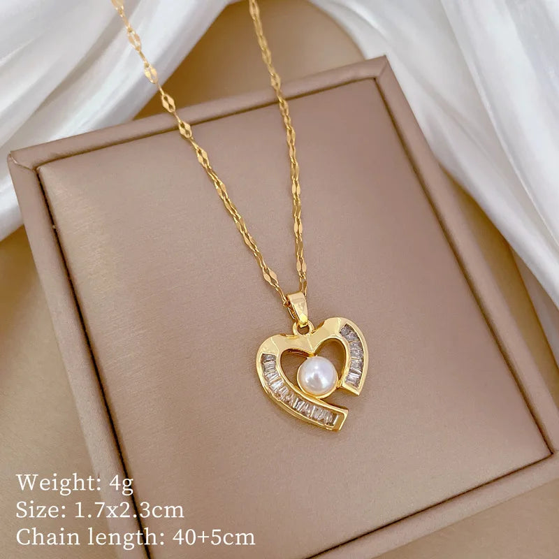Luxury Heart Pendant Necklace – Gold Stainless Steel Choker Pendant Necklace Nixie XL2606-246