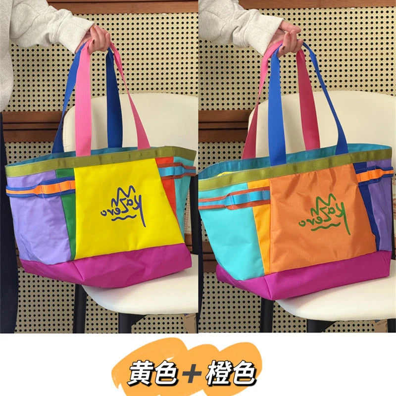 Women's Large Korean Color-Block Shoulder Bag | Nixie Tote Shoulder Tote Bag Nixie