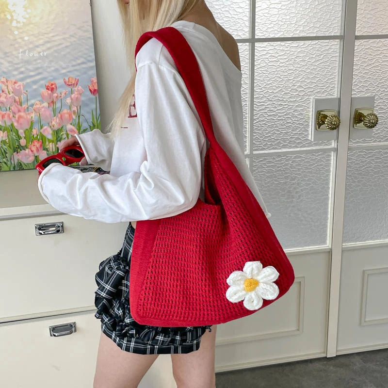 Nixie Hand-Crocheted Floral Woven Tote – Large Boho Beach Bag Crochet Woven Tote Nixie