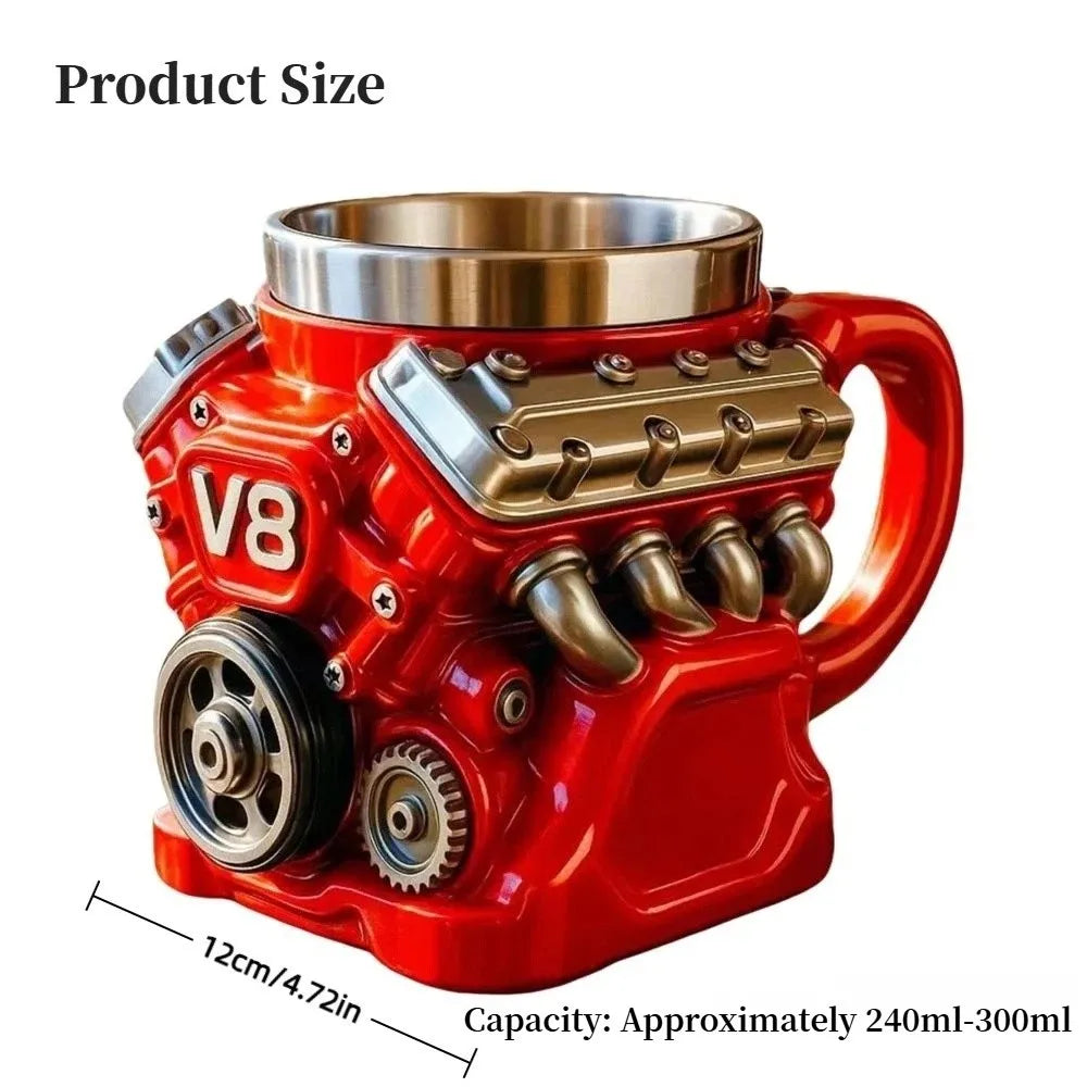 V8 Engine Coffee Mug 300ml Double Wall Stainless Steel Cup