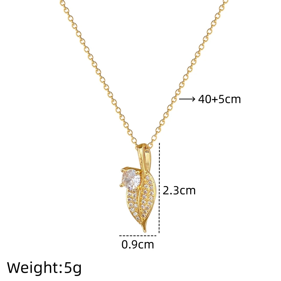Gold Leaf Pendant Choker Necklace | Stainless Steel & Zircon