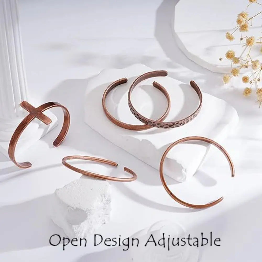 Pure Copper Open Cuff Bracelet – Adjustable Unisex Bangle Copper Cuff Bracelet Nixie