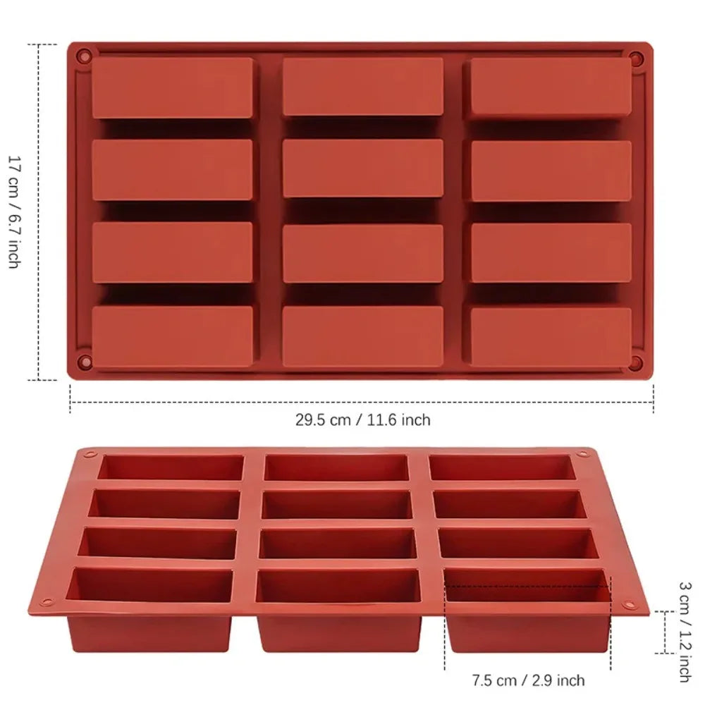 12-Cavity Silicone Cake Mold for Chocolate Bars & Brownies Silicone Baking Mold Nixie