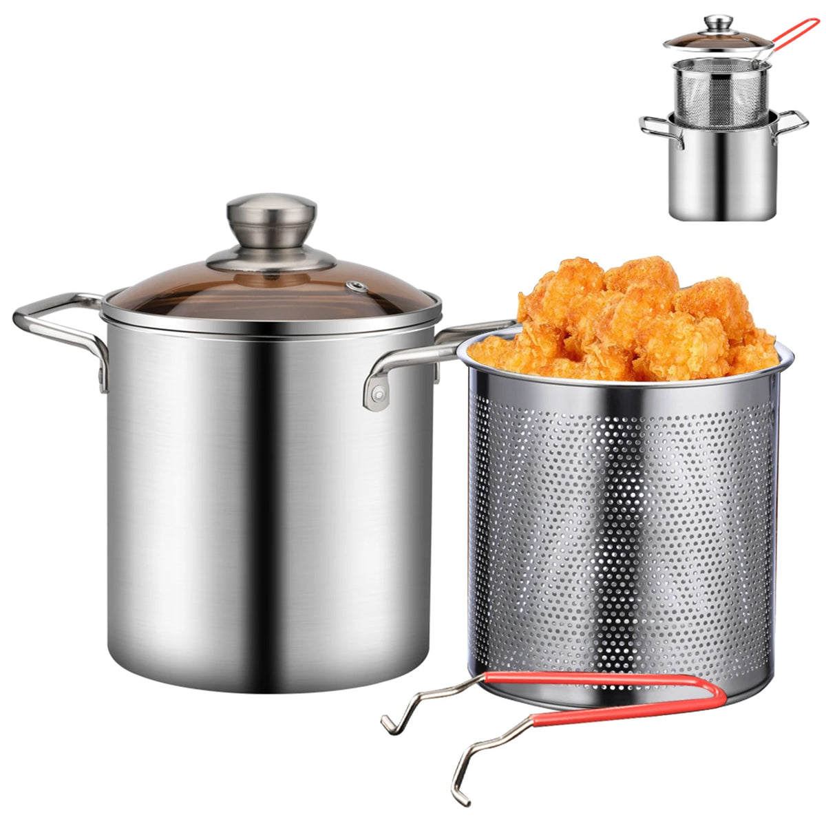 304 Stainless Steel Deep Frying Pot with Basket & Lid – 3.2 Qt Deep Fryer Pot Nixie