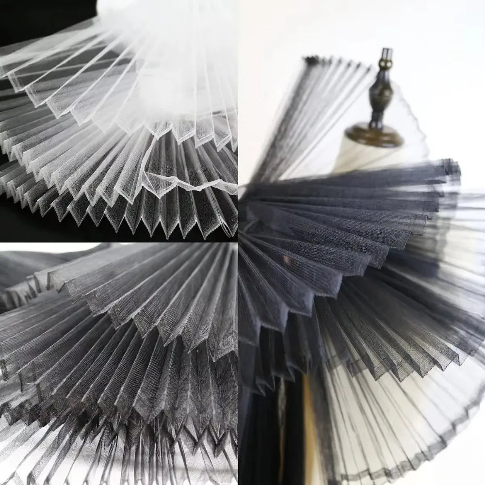 Accordion Pleated Organza Fabric – Stiff Mesh Dress Fabric 150cm Pleated Organza Fabric Nixie