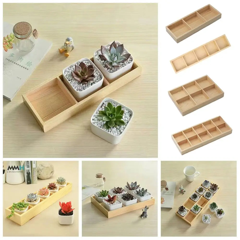 Multi-Grid Wood Succulent Tray & Desktop Organizer Holder Wood Planter Tray Nixie