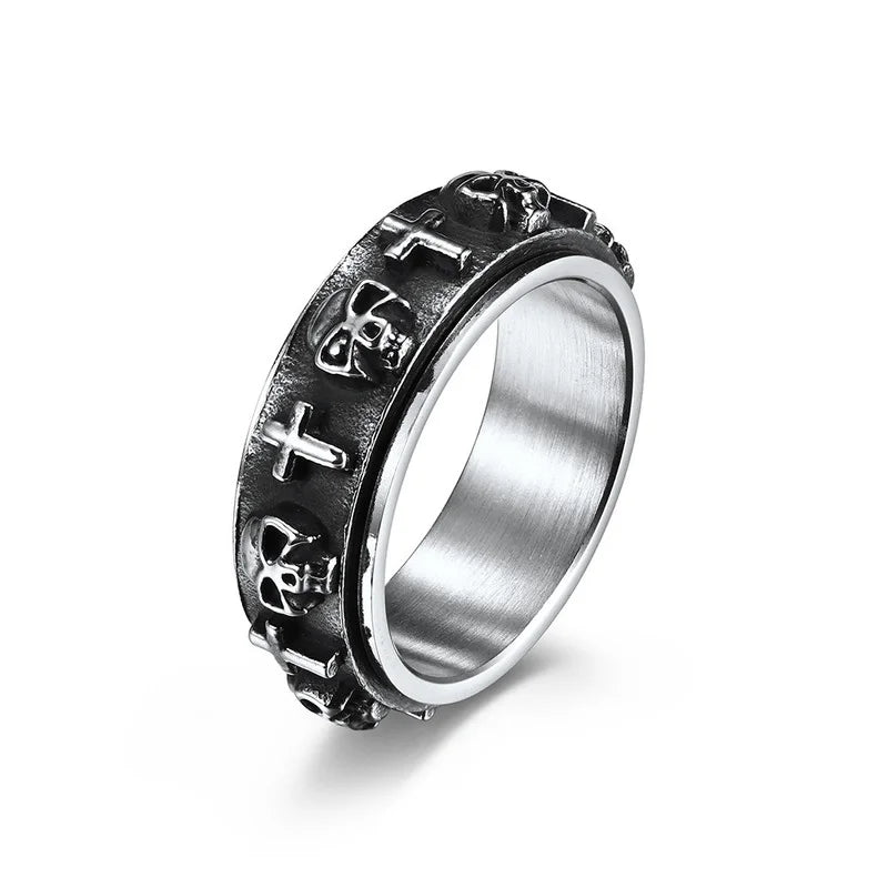 Spinner Fidget Ring Stainless Steel Punk Skull Star Unisex