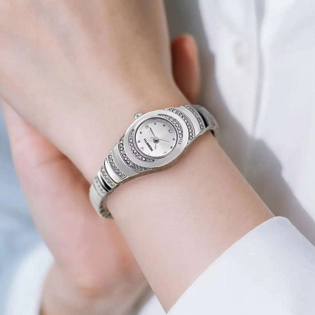 REBIRTH Vintage Oval Diamond Women's Quartz Watch | Steel Band Women's Quartz Watch Nixie