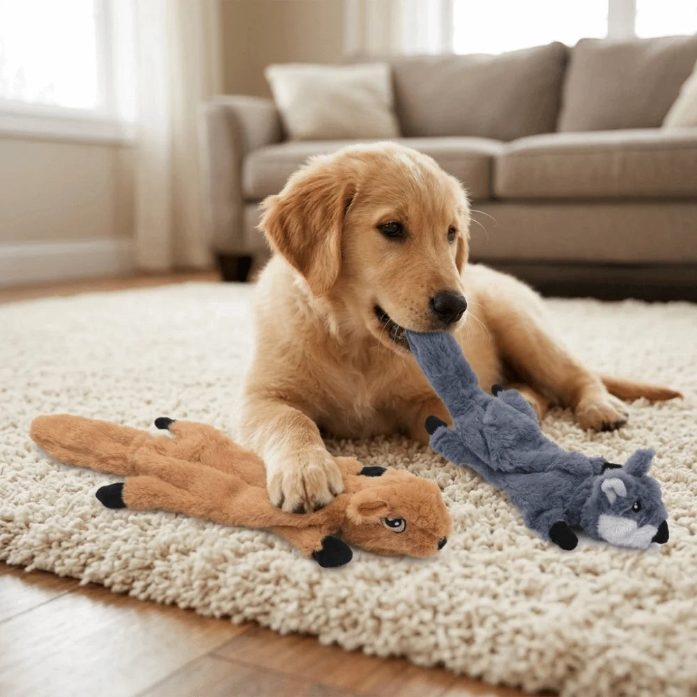 Squeaky Flat Plush Dog Chew Toy – Animal Shape, Dental Clean