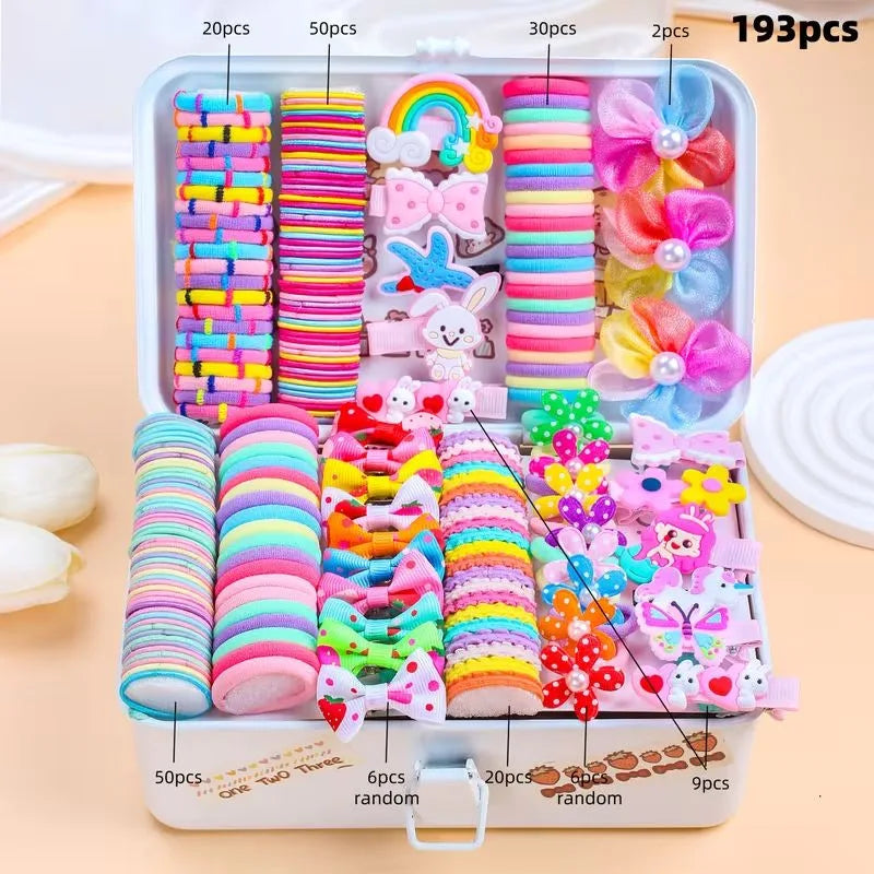 Girls Elastic Floral Bow Hair Bands & Bunny Ear Hair Ties Set