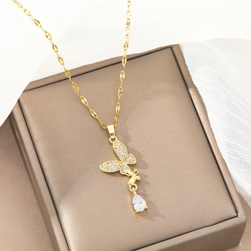 Butterfly Zircon Tassel Pendant Necklace for Women | Gold Pendant Necklace Nixie