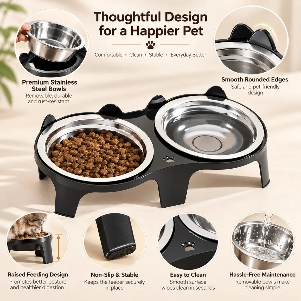 Stainless Steel Anti-Tip Pet Bowl for Cats & Small Dogs