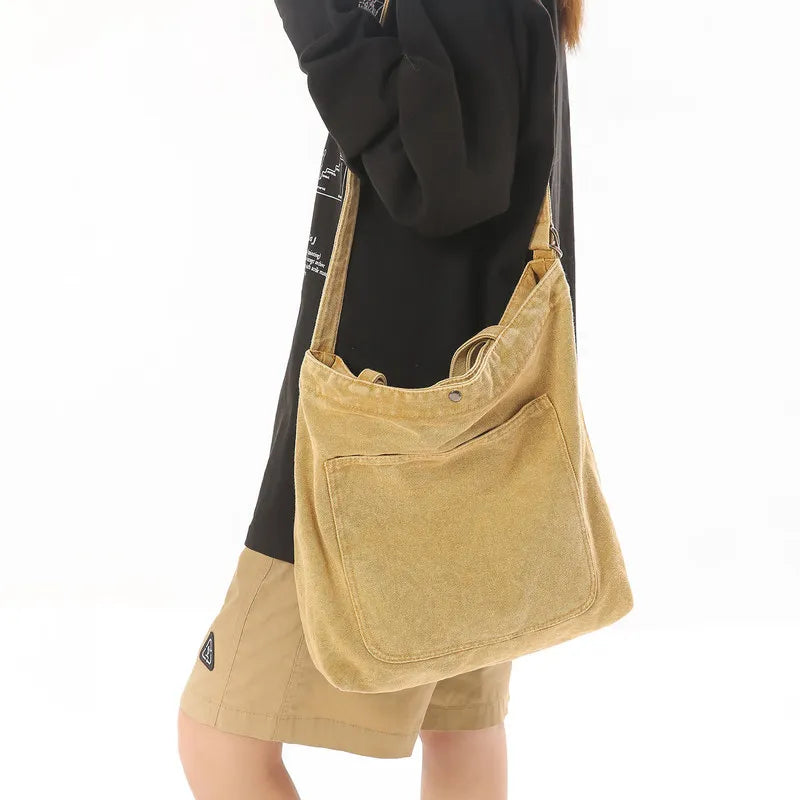 Women's Vintage Washed Denim Tote Bag – Large Capacity