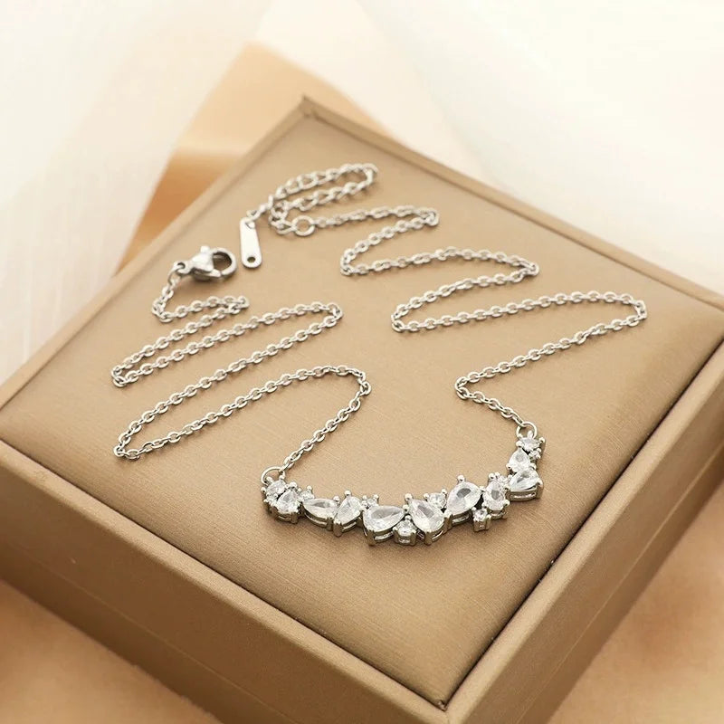 Zircon Copper Pendant Necklace for Women | Gold Clavicle Chain Pendant Necklace Nixie
