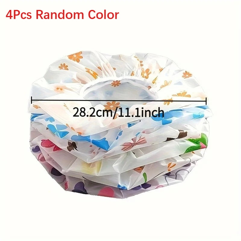 4-Pack Reusable Waterproof Shower Caps – Elastic PE Hair Covers Shower Cap Set Nixie 4 pcs-set