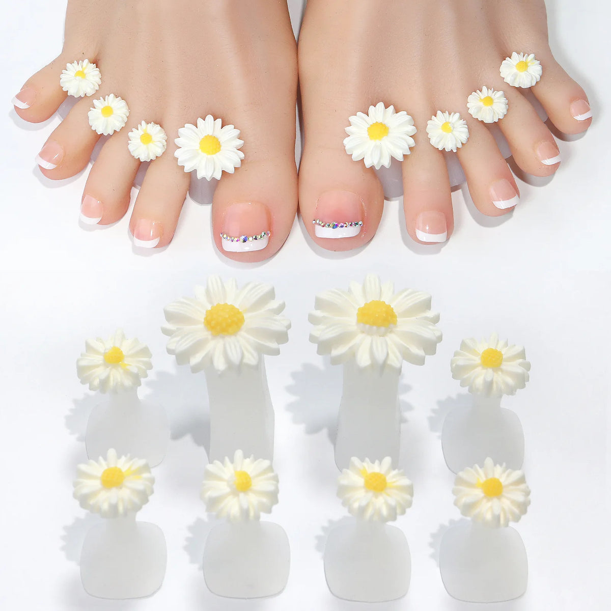8PCS Daisy Rhinestone Silicone Toe Separators – Pedicure Tool Toe Separators Nixie 03