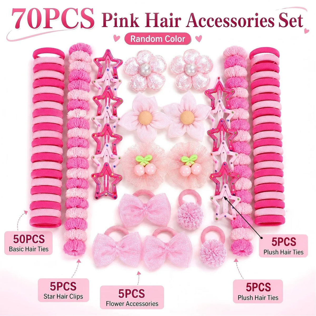 Girls Hair Accessories Set – Clips, Headbands & Floral Barrettes Hair Accessories Set Nixie 70pcs-No box