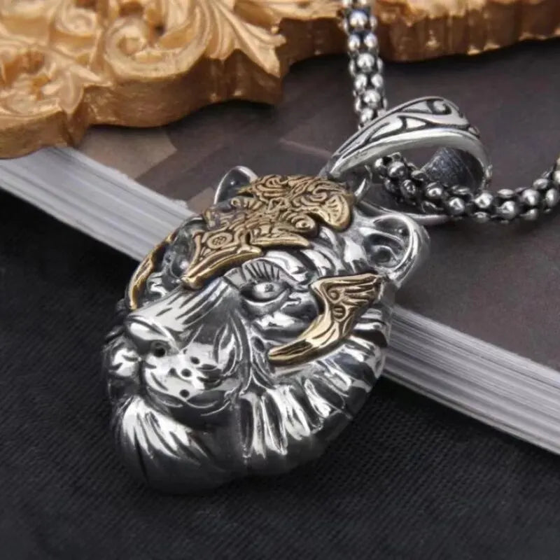 Vintage Tiger Head Pendant Necklace | Unisex Silver Jewelry Pendant Necklace Nixie