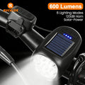BUCKLOS Solar Bike Light 7 LED 600LM + 120dB Horn, Type-C Bicycle Headlight Nixie FRONT LIGHT