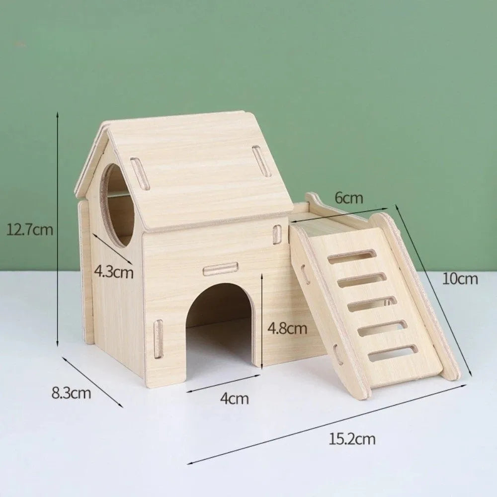 Wooden Hamster Villa House – Chewable Climb & Swing Cage Toy