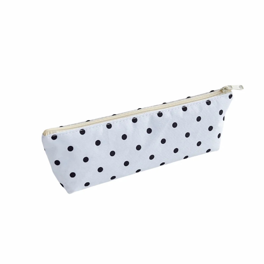 Polka Dot Pencil Case Large Capacity Zipper Stationery Pouch Pencil Case Nixie White
