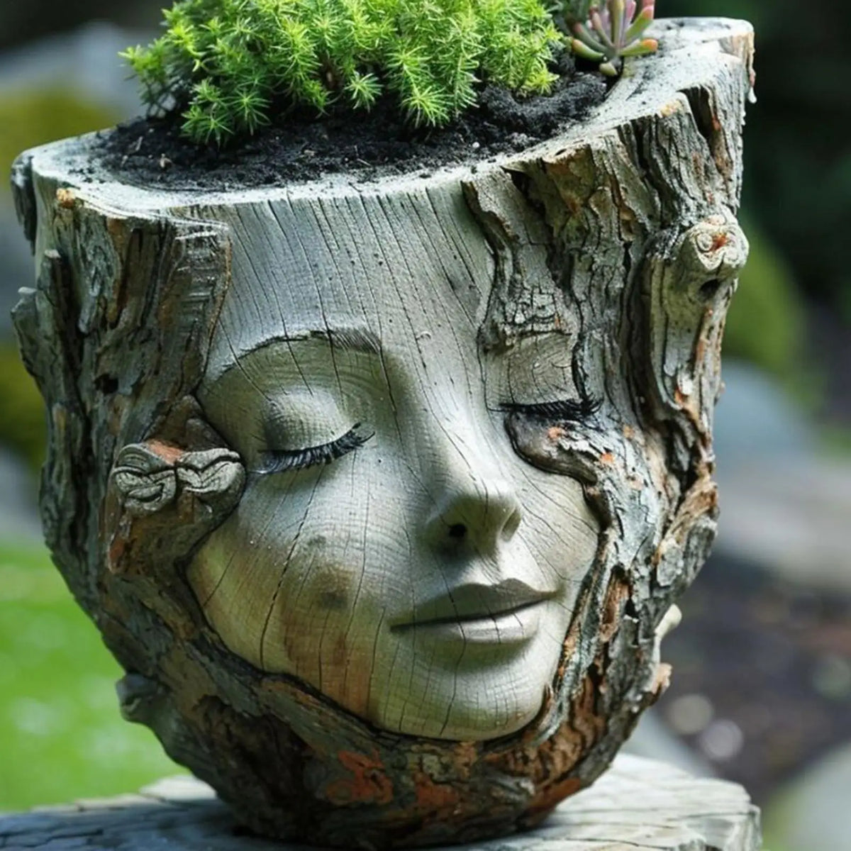 Girl Face Resin Stump Flowerpot – Garden Statue Planter Décor Decorative Garden Planter Nixie Default Title