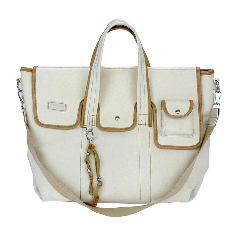 Nixie Large Canvas Tote Bag – Women's Shoulder Crossbody Bag Canvas Tote Bag Nixie White