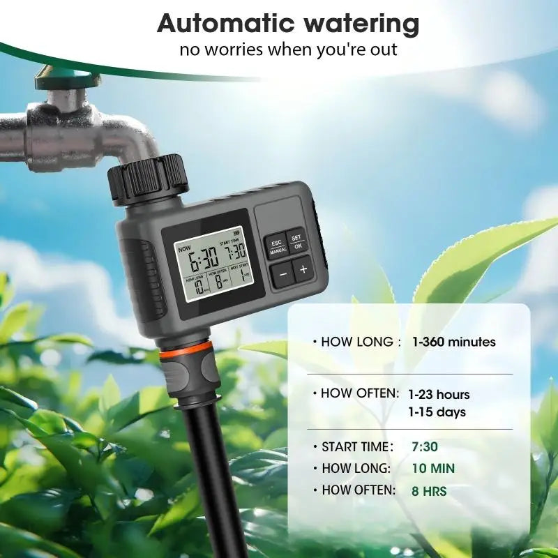 Automatic Garden Water Timer IPX7 LCD Irrigation Scheduler Garden Irrigation Timer Nixie